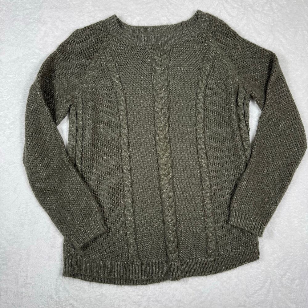 Sonoma Life & Style Women's L‎ Olive GreenLightweight Soft Cable Knit Sweater